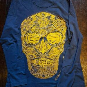Alexander Mcqueen Blue and Yellow Graphic Long Sleeve Shirt
